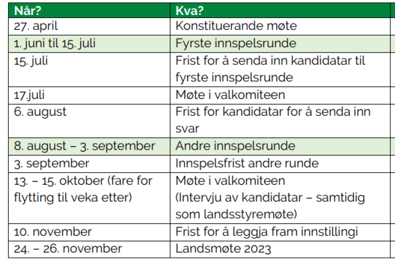 Fremdriftsplan valgkomiteen